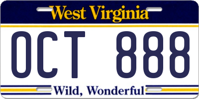 WV license plate OCT888