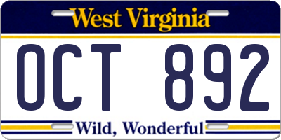 WV license plate OCT892