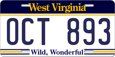 WV license plate OCT893