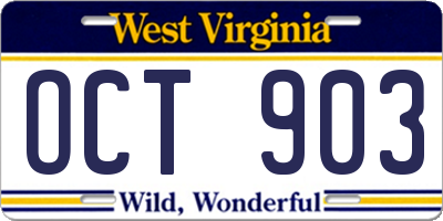 WV license plate OCT903