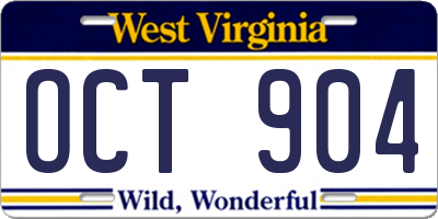 WV license plate OCT904