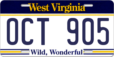 WV license plate OCT905