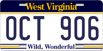 WV license plate OCT906