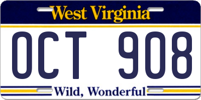 WV license plate OCT908
