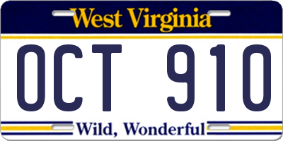 WV license plate OCT910
