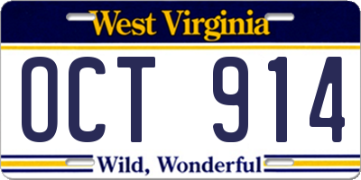 WV license plate OCT914