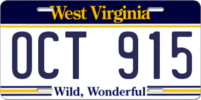 WV license plate OCT915
