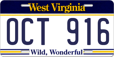 WV license plate OCT916