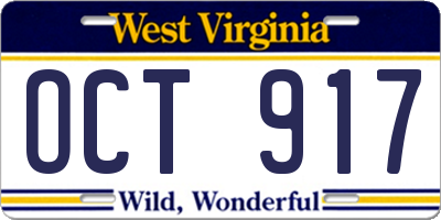 WV license plate OCT917