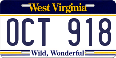 WV license plate OCT918