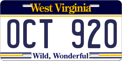 WV license plate OCT920