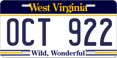 WV license plate OCT922
