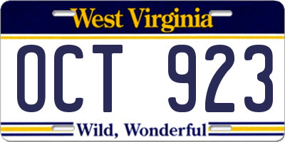 WV license plate OCT923