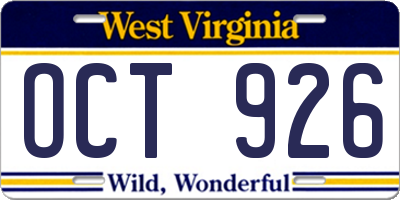 WV license plate OCT926