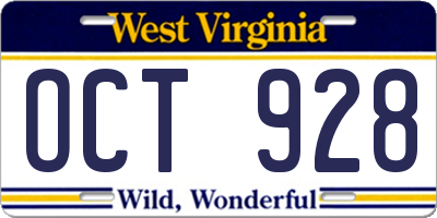 WV license plate OCT928