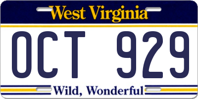 WV license plate OCT929