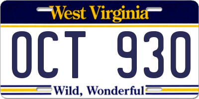 WV license plate OCT930