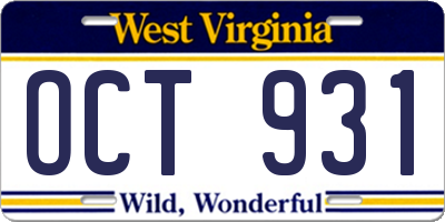 WV license plate OCT931