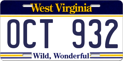 WV license plate OCT932