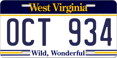 WV license plate OCT934