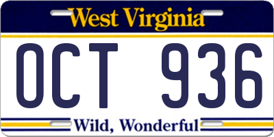 WV license plate OCT936