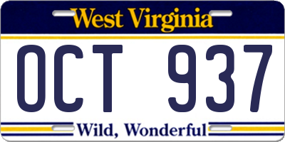 WV license plate OCT937