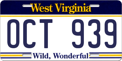 WV license plate OCT939