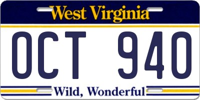 WV license plate OCT940