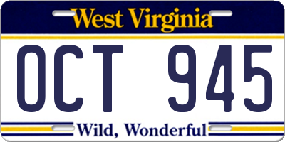 WV license plate OCT945