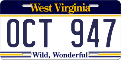 WV license plate OCT947