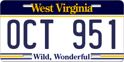 WV license plate OCT951