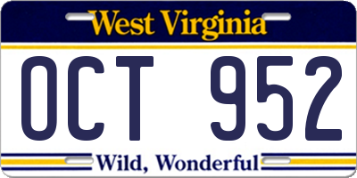 WV license plate OCT952
