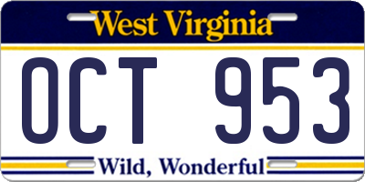 WV license plate OCT953