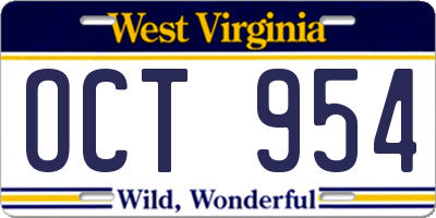 WV license plate OCT954