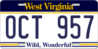WV license plate OCT957