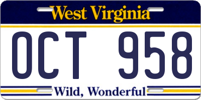 WV license plate OCT958