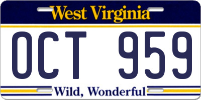 WV license plate OCT959