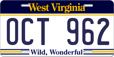WV license plate OCT962