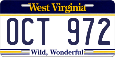 WV license plate OCT972