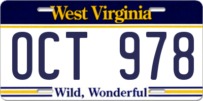 WV license plate OCT978
