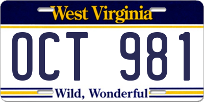 WV license plate OCT981