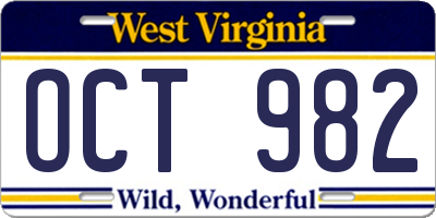 WV license plate OCT982