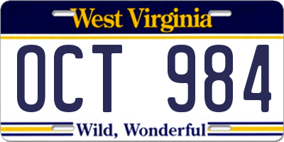 WV license plate OCT984
