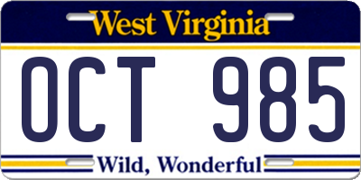 WV license plate OCT985