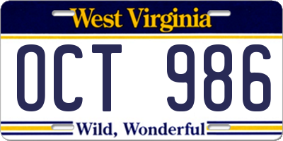 WV license plate OCT986