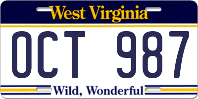 WV license plate OCT987