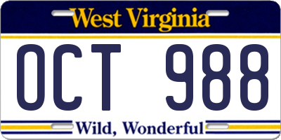 WV license plate OCT988