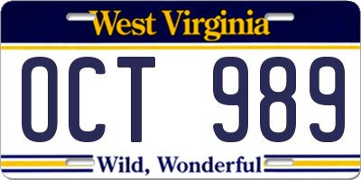 WV license plate OCT989
