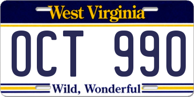 WV license plate OCT990