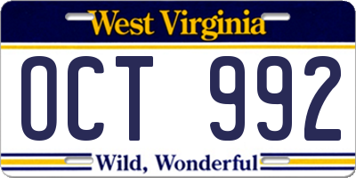 WV license plate OCT992